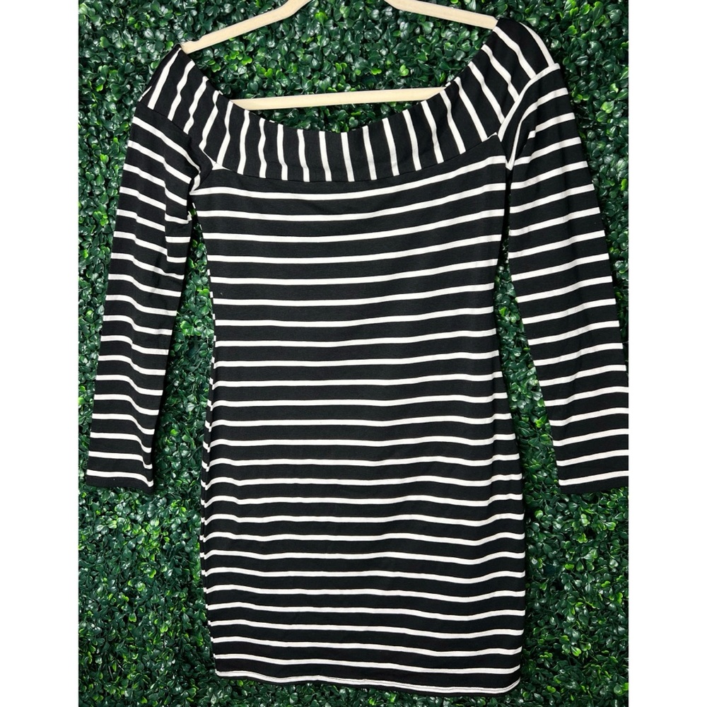 Heart & Hips Black and White Striped Long Sleeve Dress